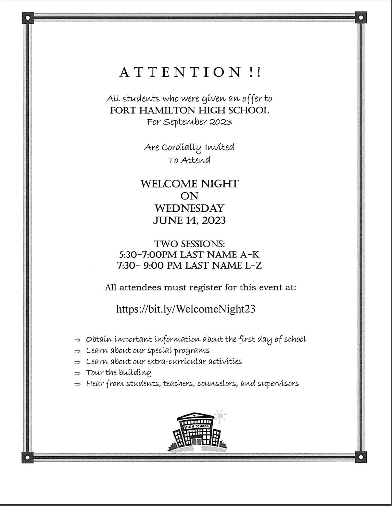 Welcome night flyer